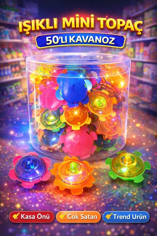 IŞIKLI MİNİ TOPAÇ / 50Lİ KAVANOZ